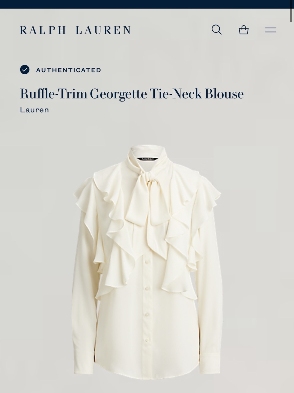 Ralph Lauren Ivory Ruffle-Front Tie-Neck Georgette Blouse